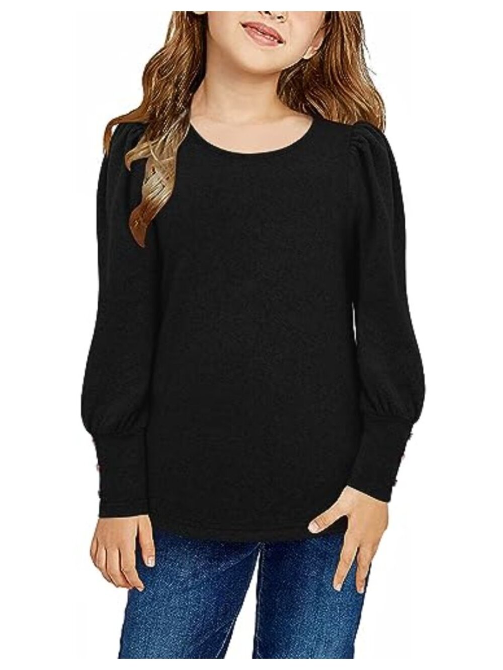 Girls Long Sleeve Tunic Top Blouse Loose Fit Casual Crew Neck Pullover